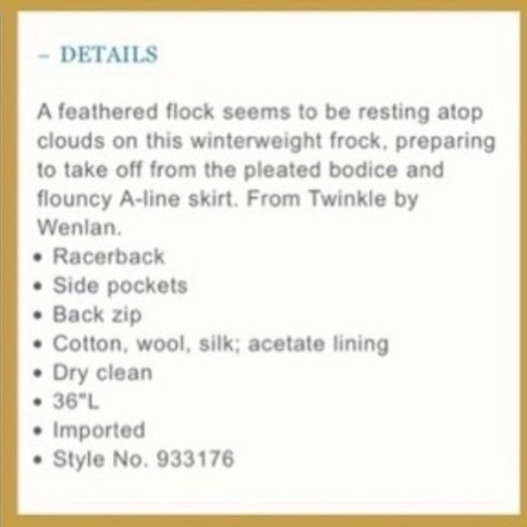 Anthropologie Flight of Swans Dress from Twinkle by Wenlan - Picture 5 of 7